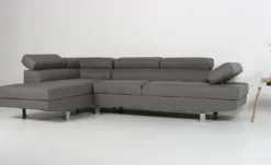 Canapé d'angle avec têtières relevables Alfa Tissu Gris