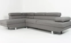 Canapé d'angle avec têtières relevables Alfa Tissu Gris