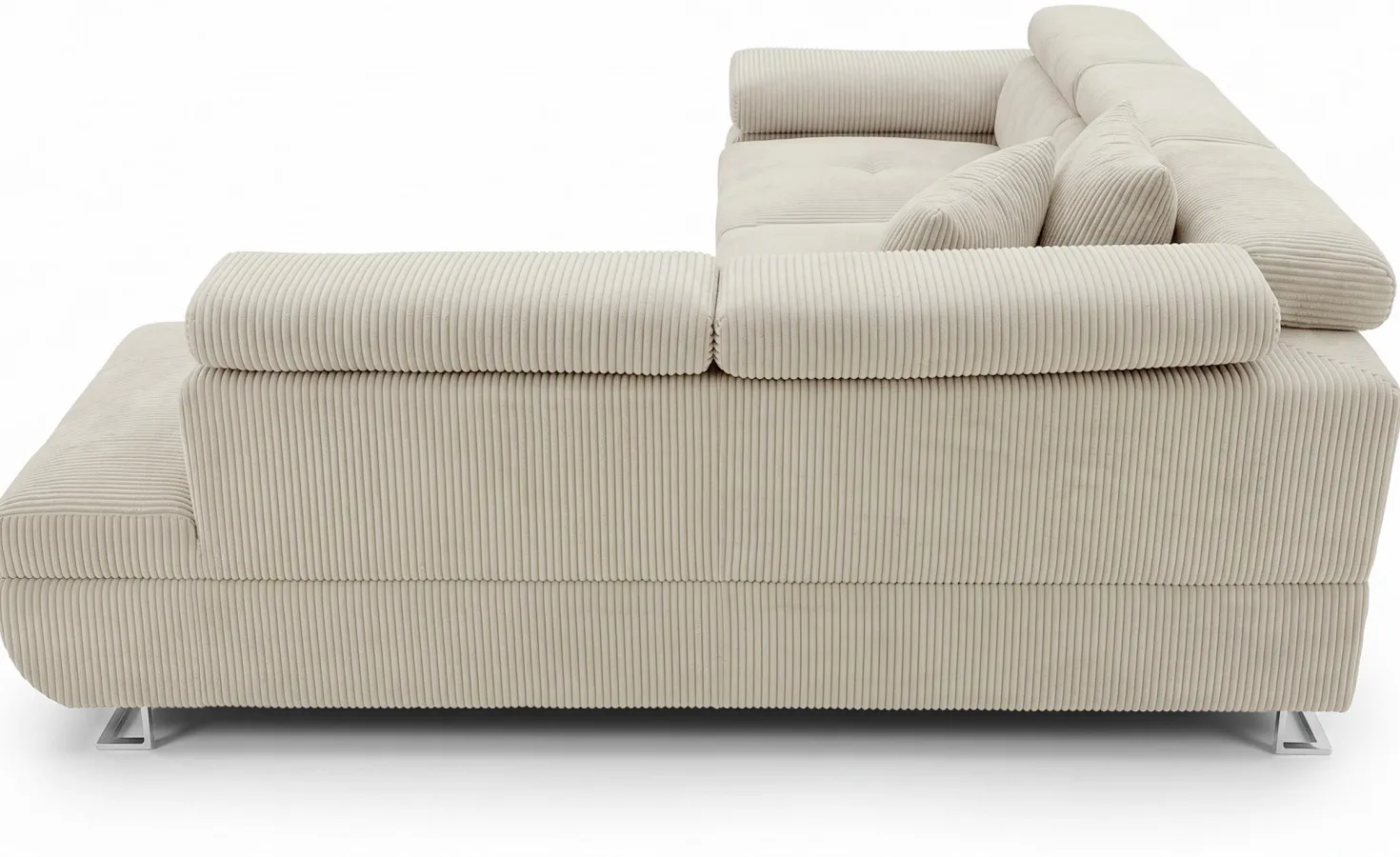 Canapé d'angle convertible Antoni avec têtières relevables angle à droite Velours côtelé Beige