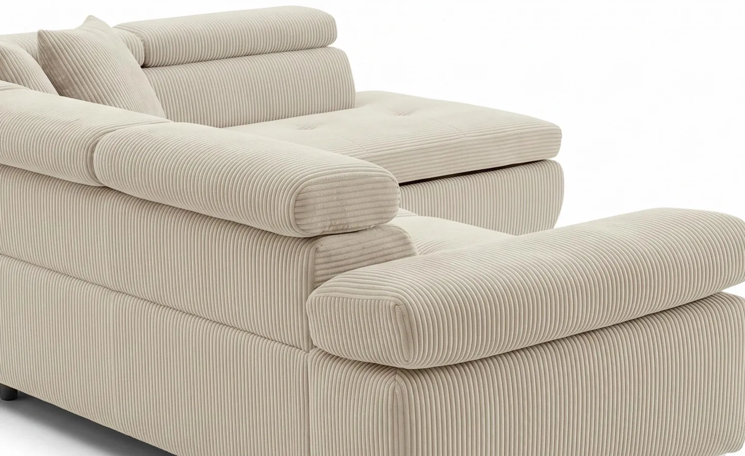 Canapé d'angle convertible Antoni avec têtières relevables angle à droite Velours côtelé Beige