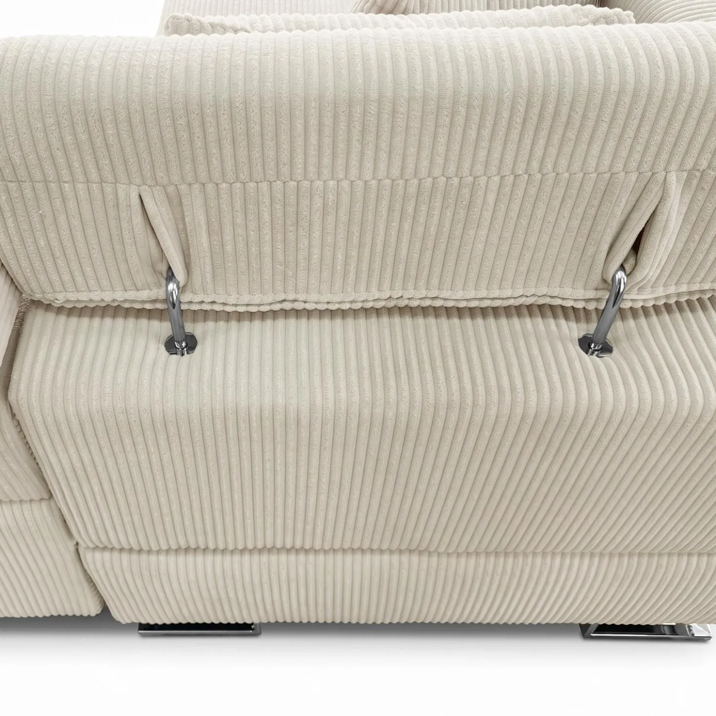 Canapé d'angle convertible Antoni avec têtières relevables angle à droite Velours côtelé Beige