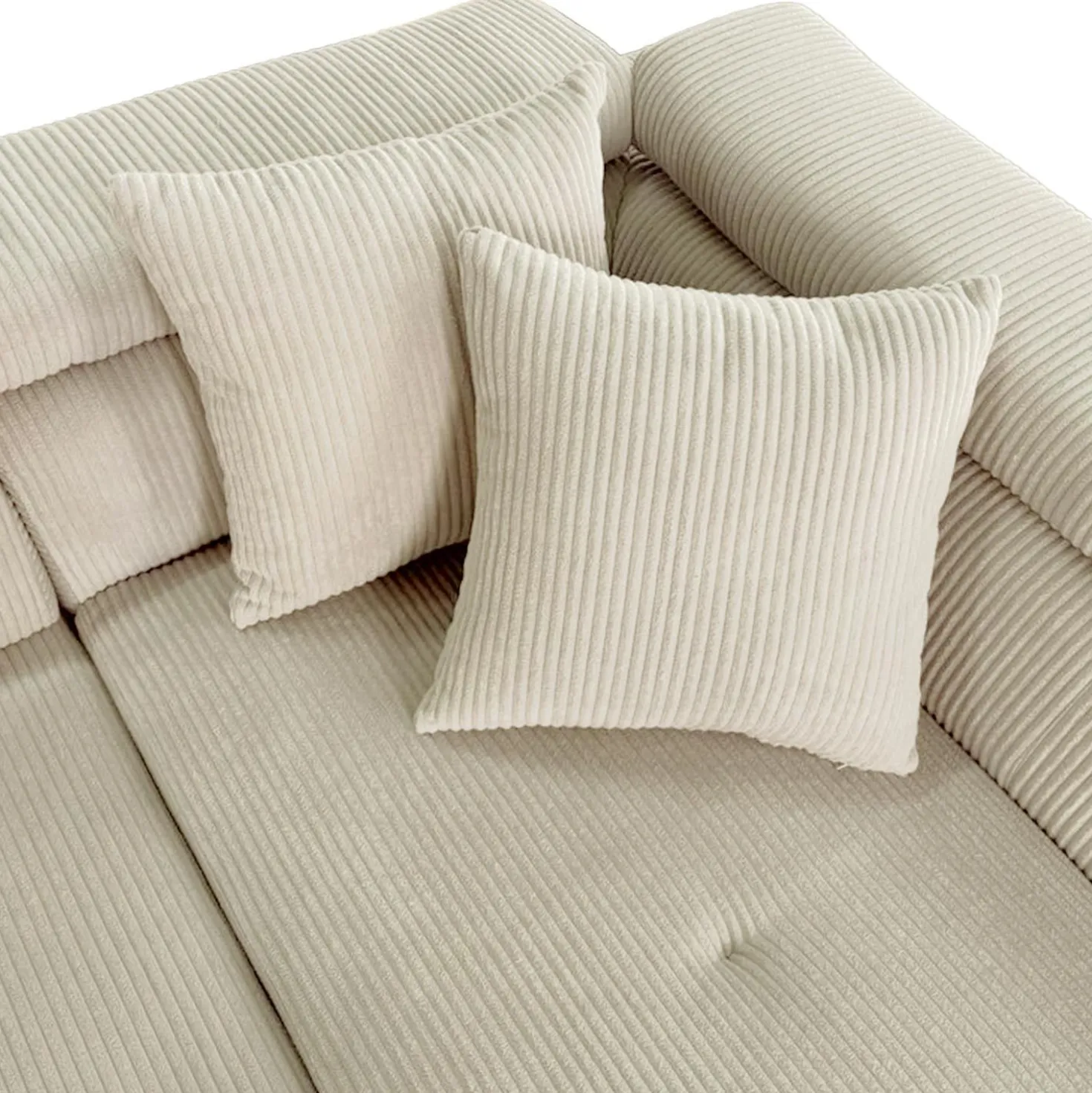 Canapé d'angle convertible Antoni avec têtières relevables angle à droite Velours côtelé Beige