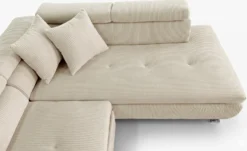 Canapé d'angle convertible Antoni avec têtières relevables angle à droite Velours côtelé Beige