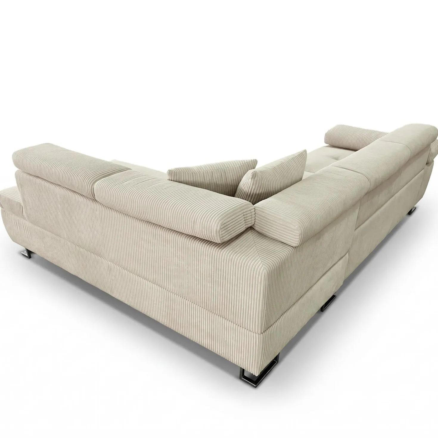 Canapé d'angle convertible Antoni avec têtières relevables angle à droite Velours côtelé Beige