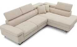 Canapé d'angle convertible Antoni avec têtières relevables angle à droite Velours côtelé Beige
