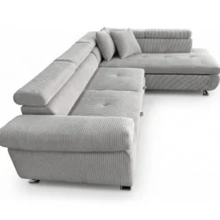 Canapé d'angle convertible Antoni avec têtières relevables angle à droite Velours côtelé Gris