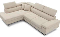 Canapé d'angle convertible Antoni avec têtières relevables angle à gauche Velours côtelé Beige