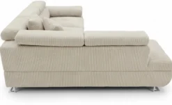 Canapé d'angle convertible Antoni avec têtières relevables angle à gauche Velours côtelé Beige
