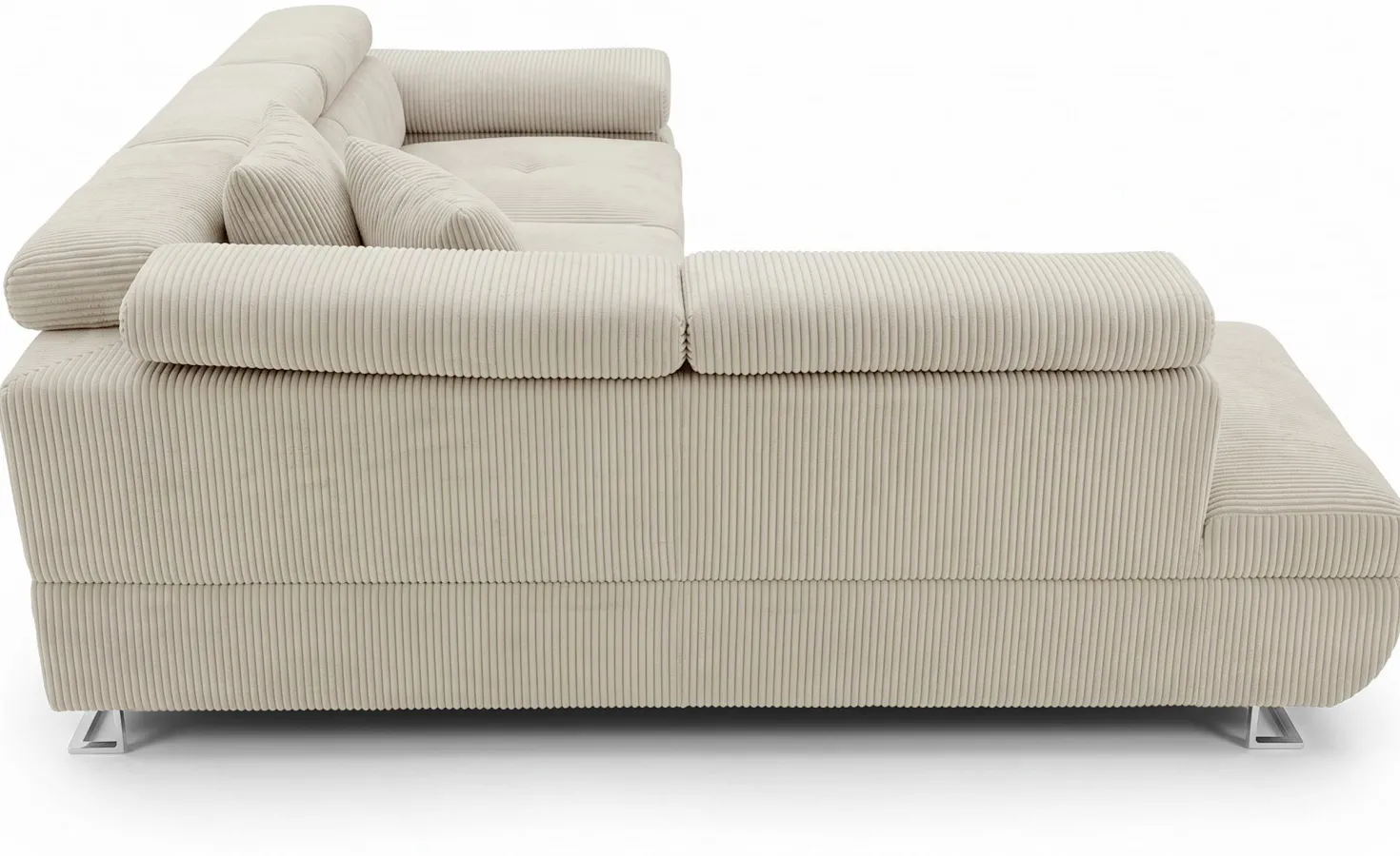 Canapé d'angle convertible Antoni avec têtières relevables angle à gauche Velours côtelé Beige