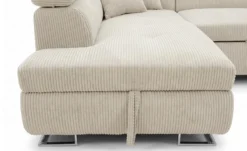 Canapé d'angle convertible Antoni avec têtières relevables angle à gauche Velours côtelé Beige