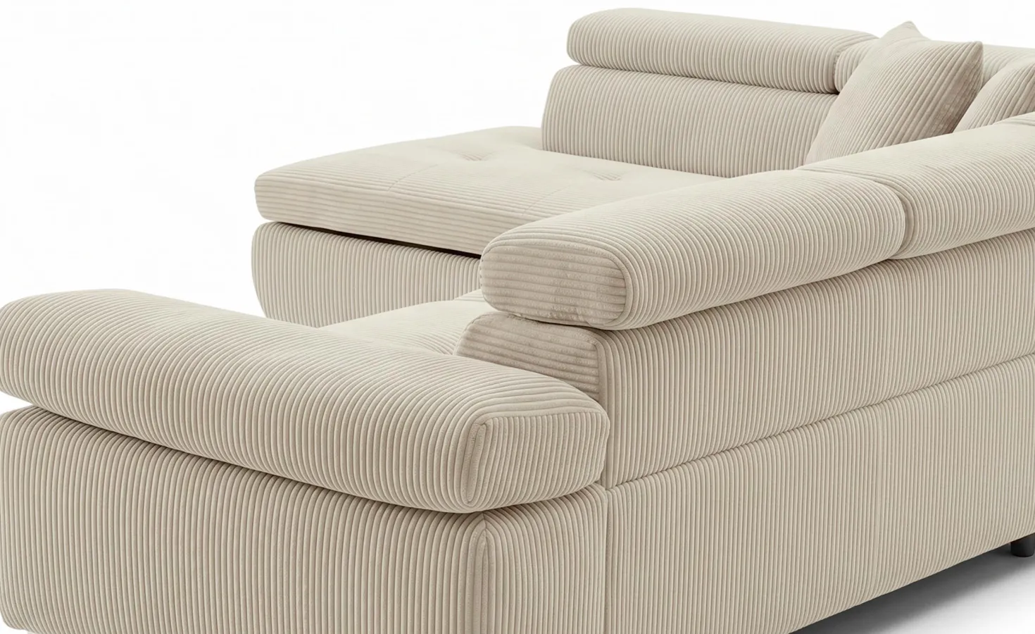 Canapé d'angle convertible Antoni avec têtières relevables angle à gauche Velours côtelé Beige