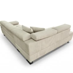 Canapé d'angle convertible Antoni avec têtières relevables angle à gauche Velours côtelé Beige