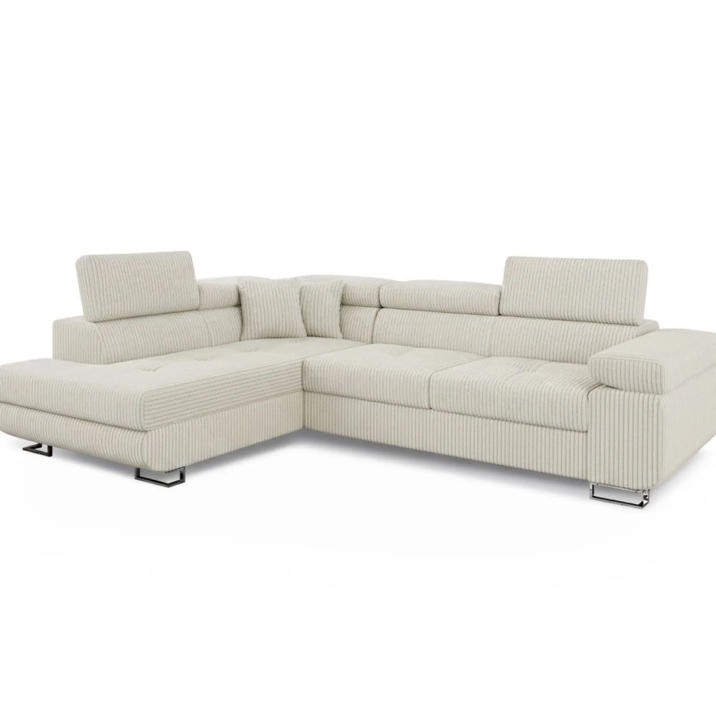 Canapé d'angle convertible Antoni avec têtières relevables angle à gauche Velours côtelé Beige