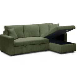 Canapé d’angle convertible avec coffre de rangement réversible Toledo Velours côtelé Vert