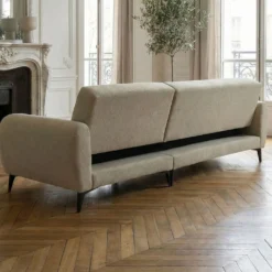 Canapé d'angle convertible avec méridienne arrondie Milord Tissu texturé taupe