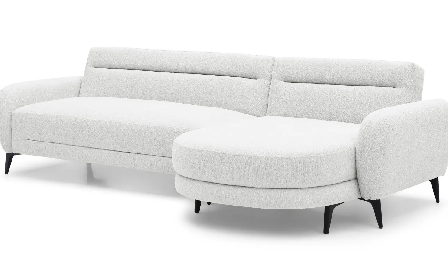 Canapé d'angle convertible avec méridienne arrondie Milord Tissu texturé Crème