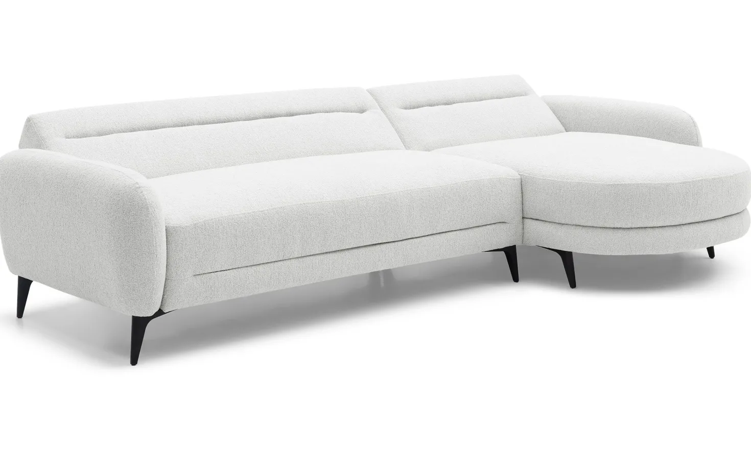 Canapé d'angle convertible avec méridienne arrondie Milord Tissu texturé Crème