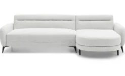 Canapé d'angle convertible avec méridienne arrondie Milord Tissu texturé Crème
