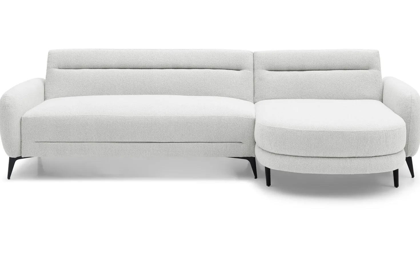 Canapé d'angle convertible avec méridienne arrondie Milord Tissu texturé Crème