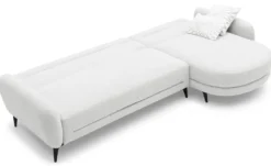 Canapé d'angle convertible avec méridienne arrondie Milord Tissu texturé Crème