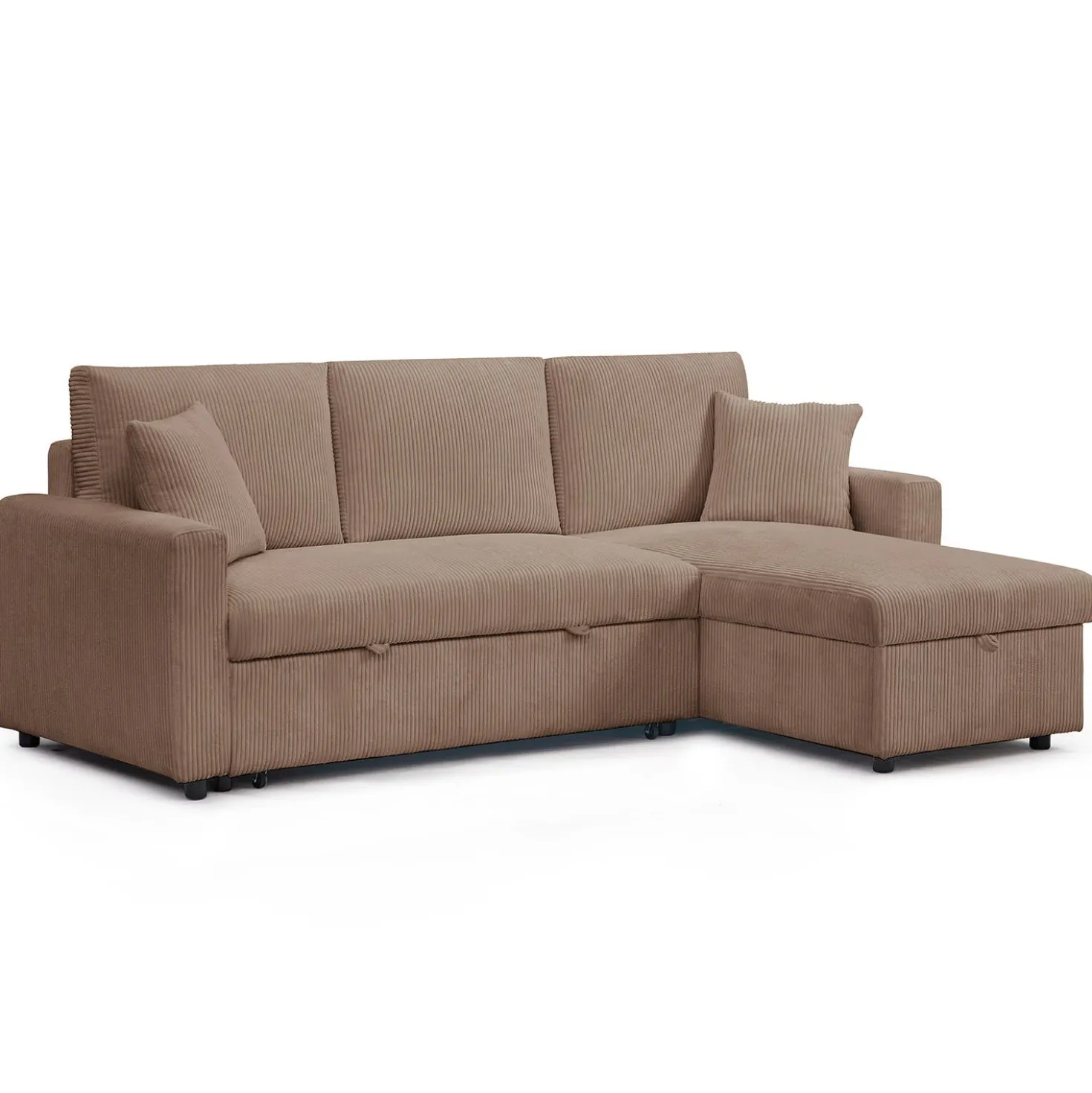 Canapé d’angle convertible avec coffre de rangement réversible Toledo Velours côtelé Taupe
