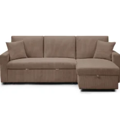 Canapé d’angle convertible avec coffre de rangement réversible Toledo Velours côtelé Taupe