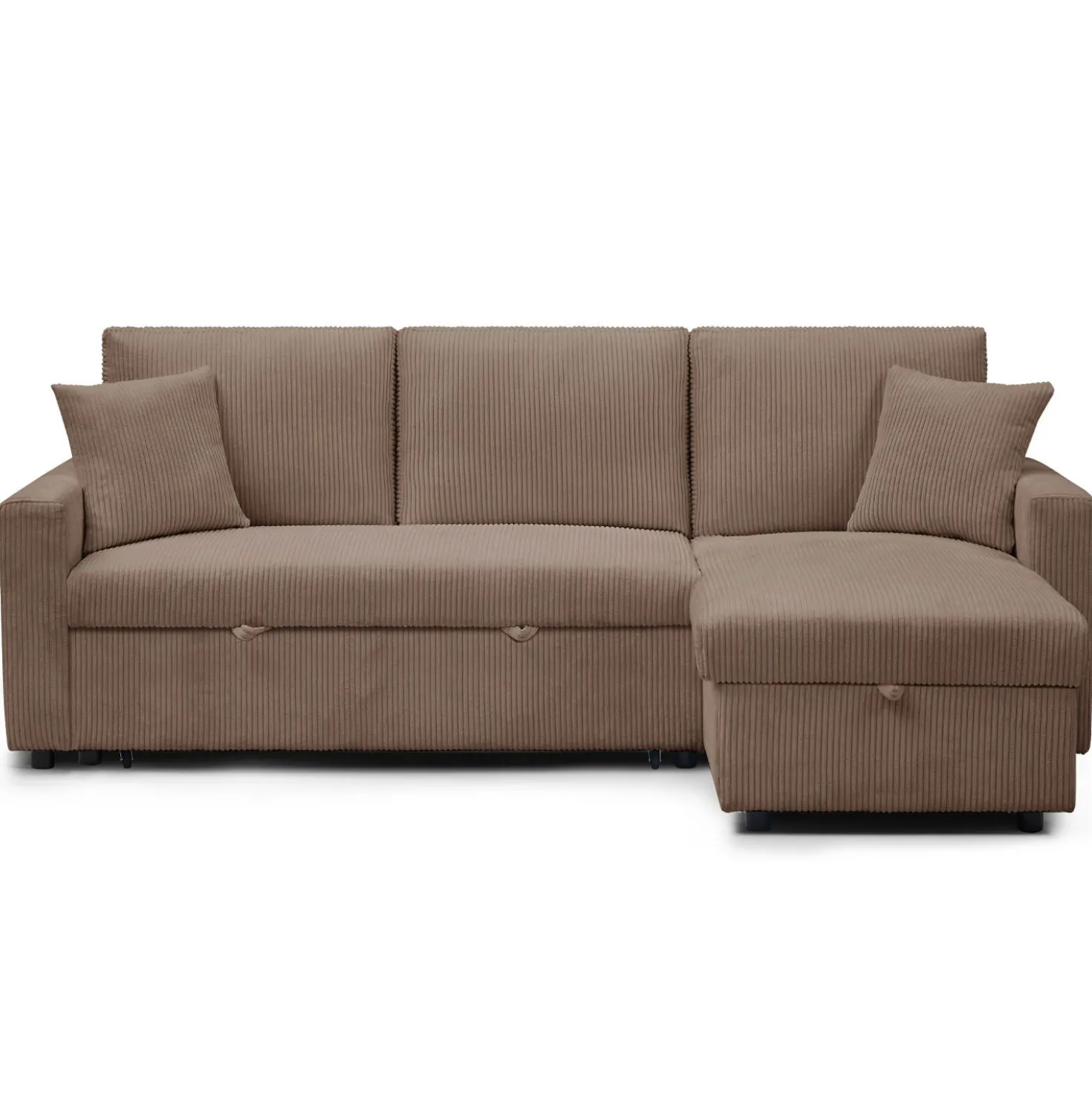 Canapé d’angle convertible avec coffre de rangement réversible Toledo Velours côtelé Taupe