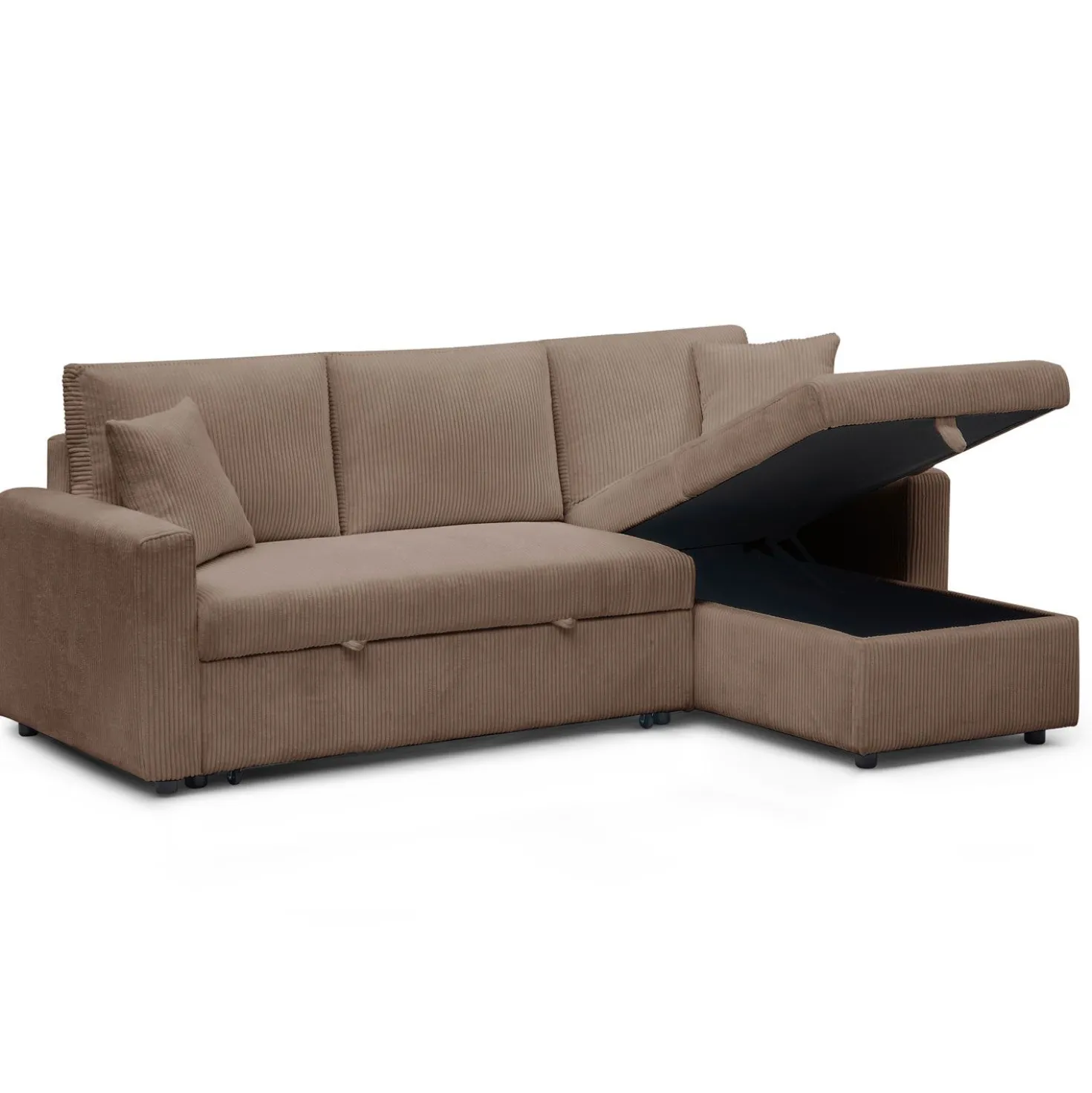 Canapé d’angle convertible avec coffre de rangement réversible Toledo Velours côtelé Taupe
