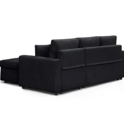 Canapé d’angle convertible avec coffre de rangement réversible Toledo Velours côtelé Noir