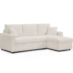 Canapé d’angle convertible avec coffre de rangement réversible Toledo Velours côtelé Beige