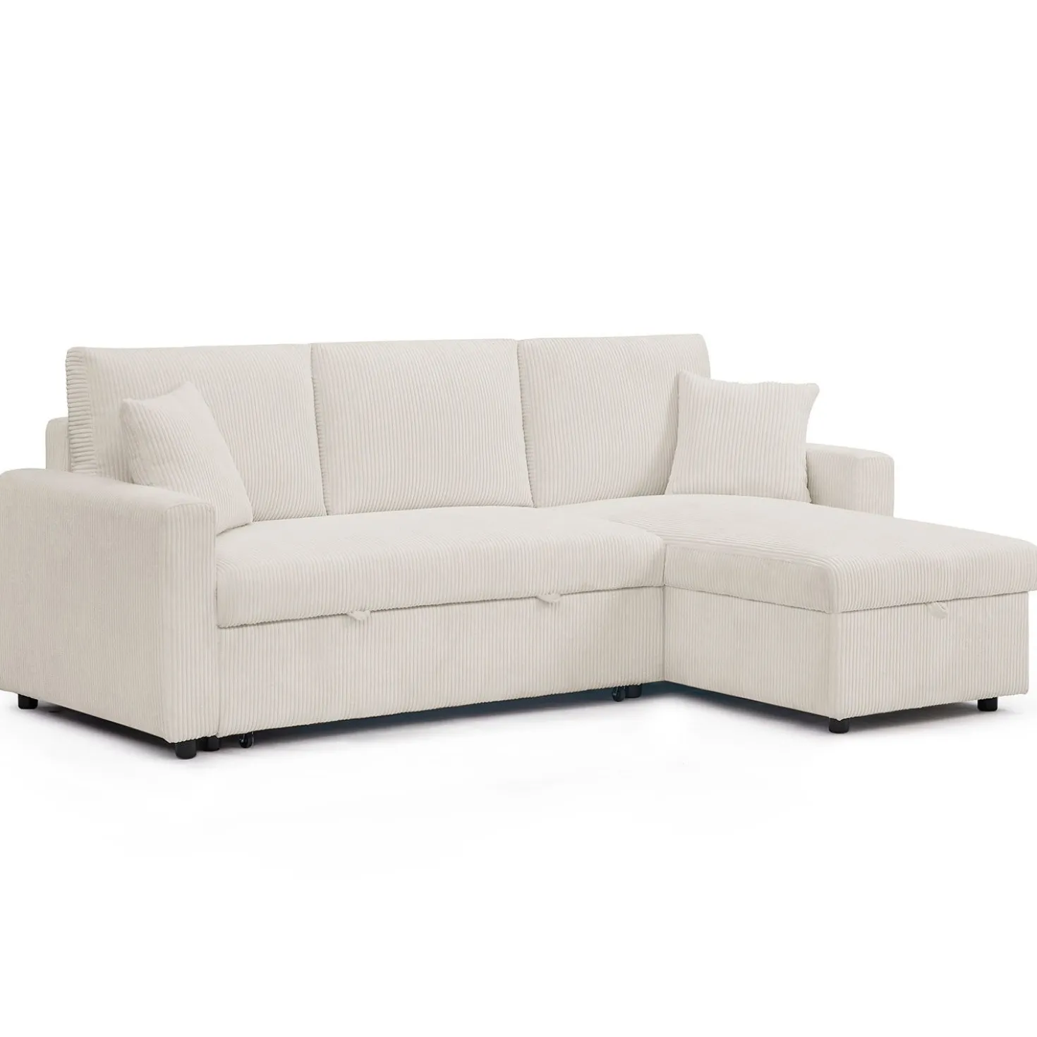 Canapé d’angle convertible avec coffre de rangement réversible Toledo Velours côtelé Beige