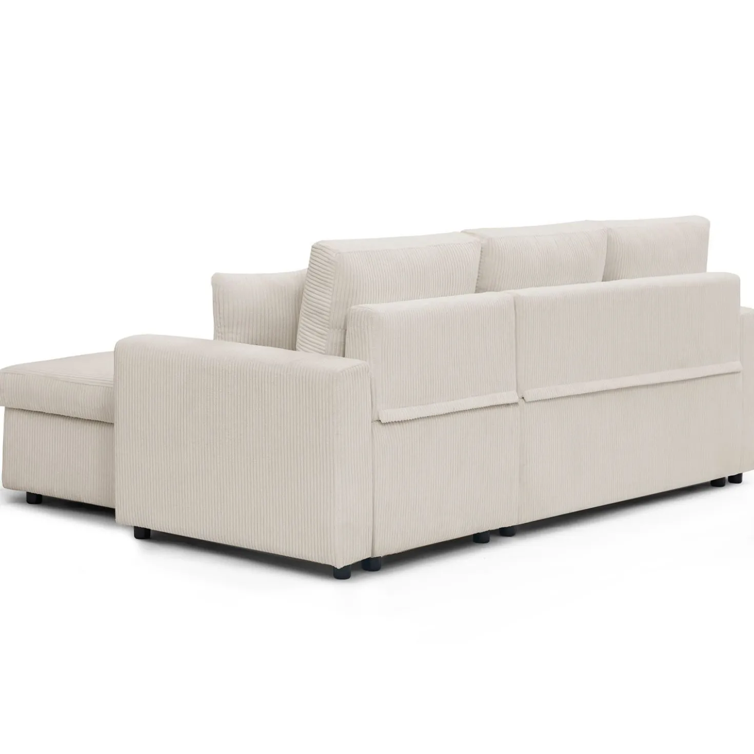 Canapé d’angle convertible avec coffre de rangement réversible Toledo Velours côtelé Beige