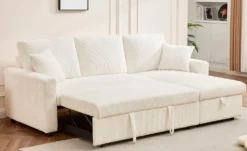 Canapé d’angle convertible avec coffre de rangement réversible Toledo Velours côtelé Beige