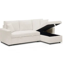 Canapé d’angle convertible avec coffre de rangement réversible Toledo Velours côtelé Beige