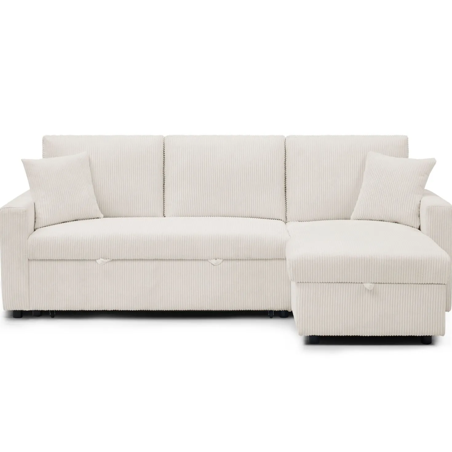 Canapé d’angle convertible avec coffre de rangement réversible Toledo Velours côtelé Beige