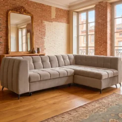 Canapé d'angle convertible Chessy Velours Taupe