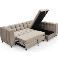Canapé d'angle convertible Chessy Velours Taupe