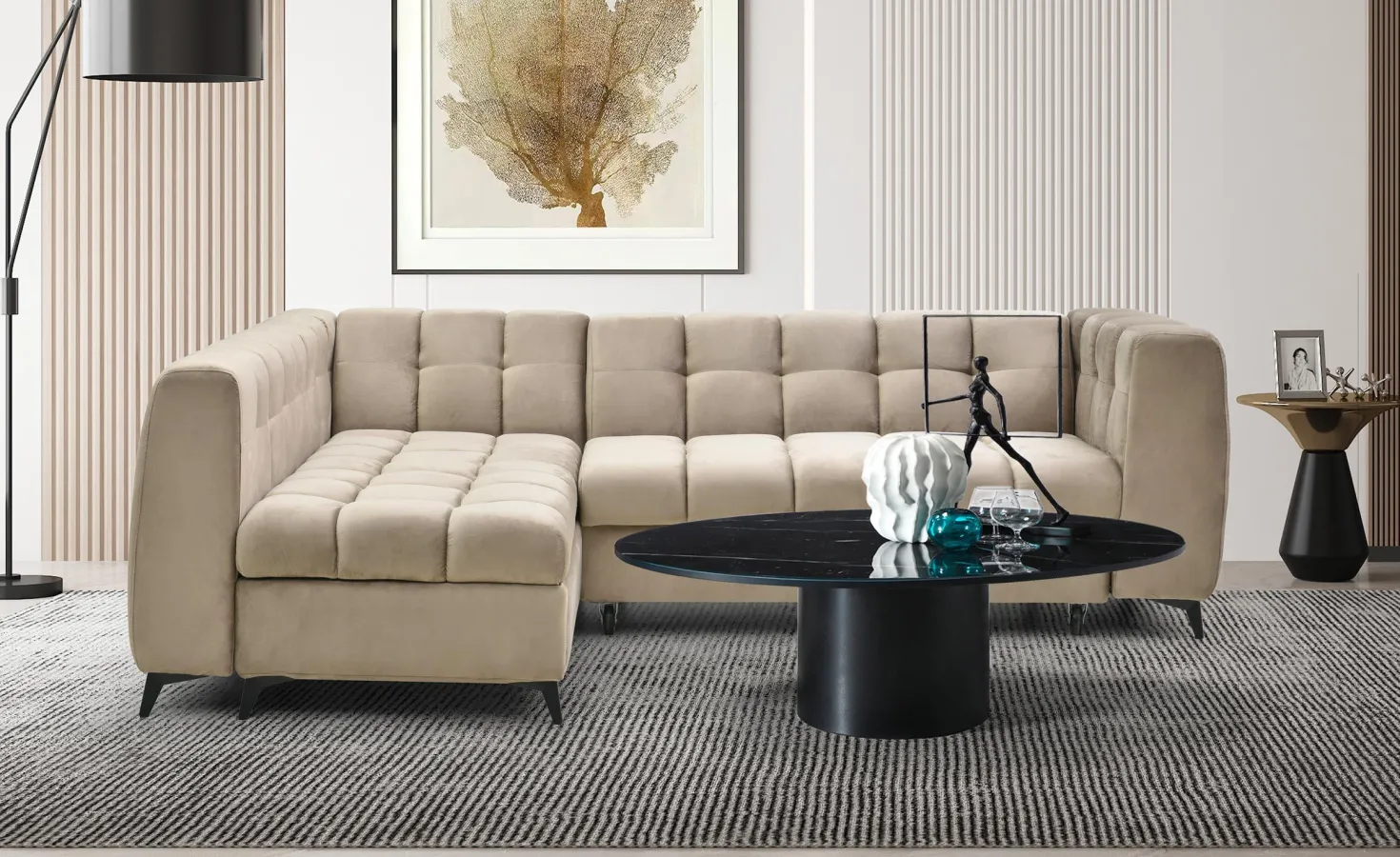 Canapé d'angle convertible Chessy Velours Taupe