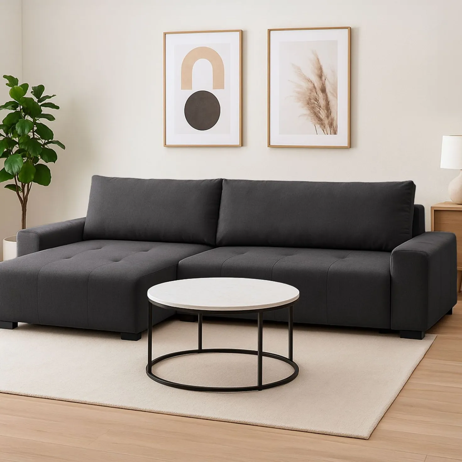 Canapé d'angle convertible élégant Malone Tissu Noir