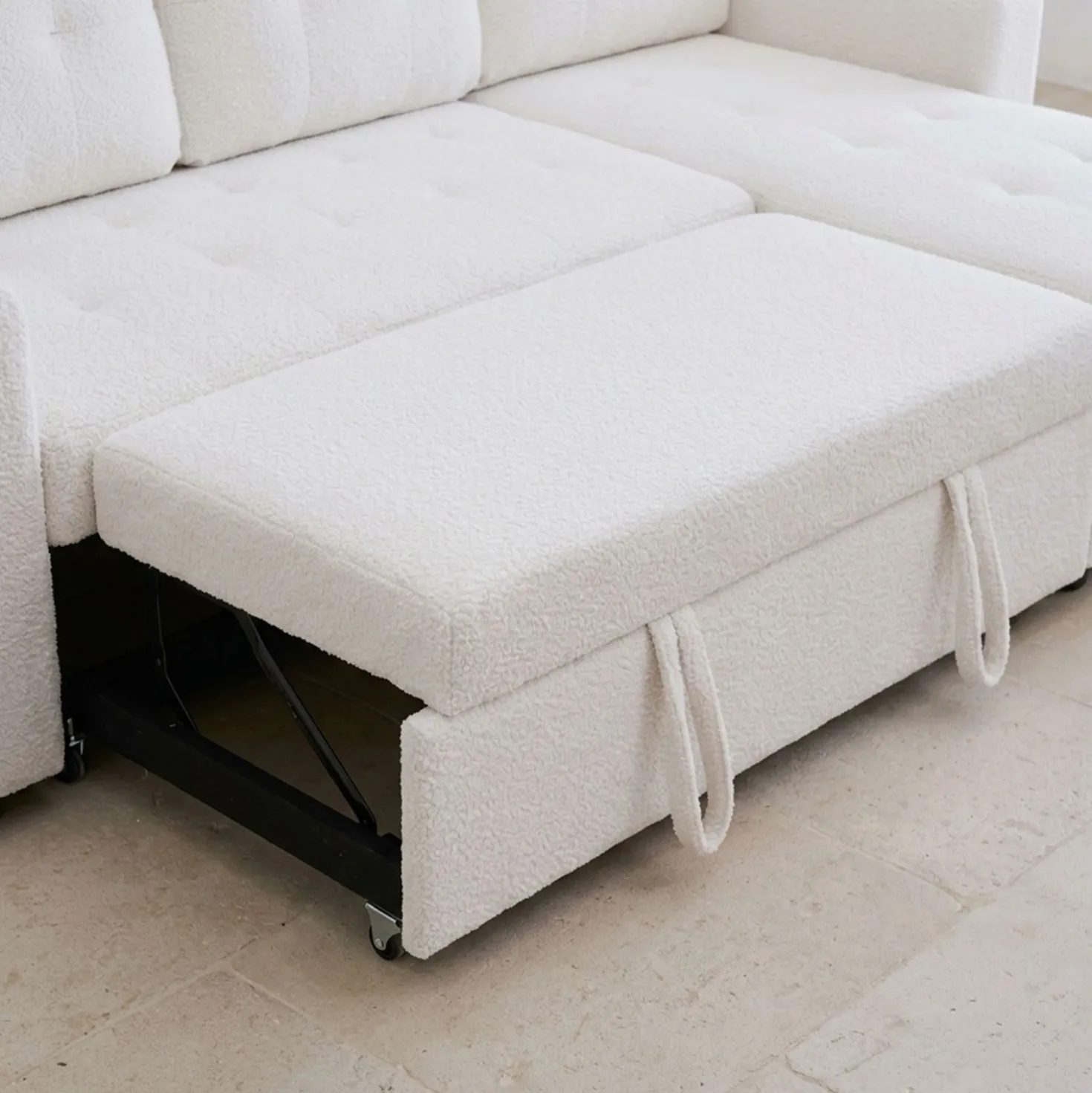 Canapé d'angle convertible Toledo Tissu Bouclette Crème