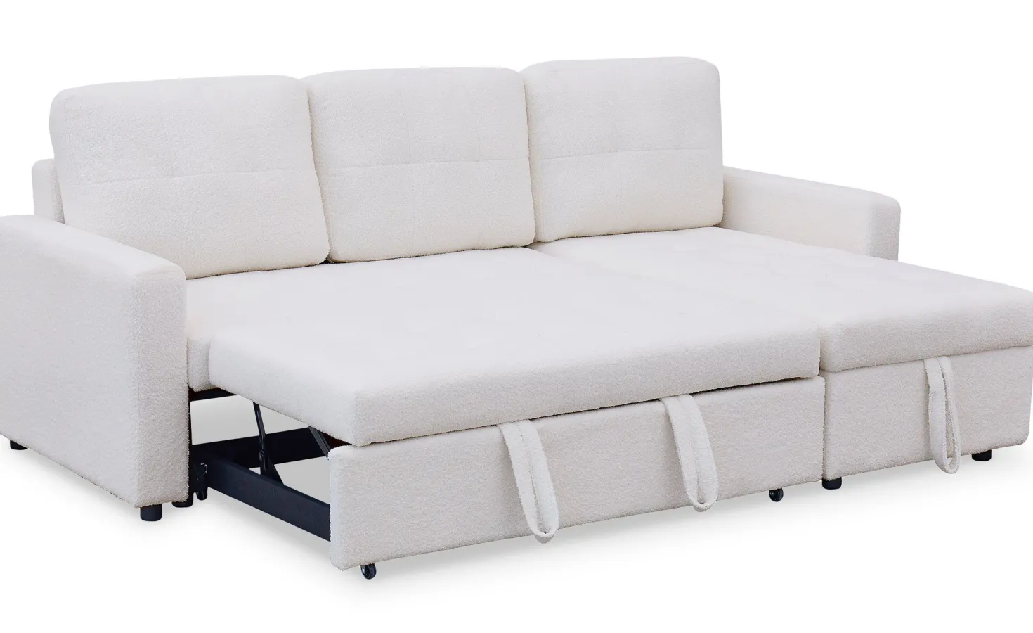 Canapé d'angle convertible Toledo Tissu Bouclette Crème