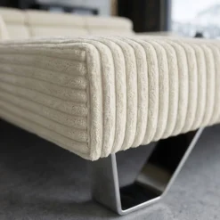 Canapé d'angle à gauche avec têtières relevables Quentin Velours côtelé Beige