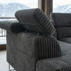 Canapé d'angle à gauche avec têtières relevables Quentin Velours côtelé Gris