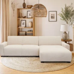Canapé d'angle moderne 287cm Wallis Velours côtelé Crème
