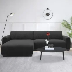 Canapé d'angle moderne 287cm Wallis Velours côtelé Noir