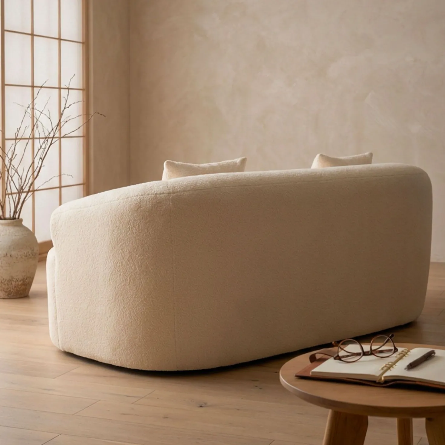 Canapé incurvé 2 places Harmonia Tissu teddy Beige