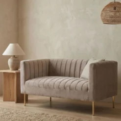 Canapé moderne 2 places à coutures verticales Sacramento Velours Taupe