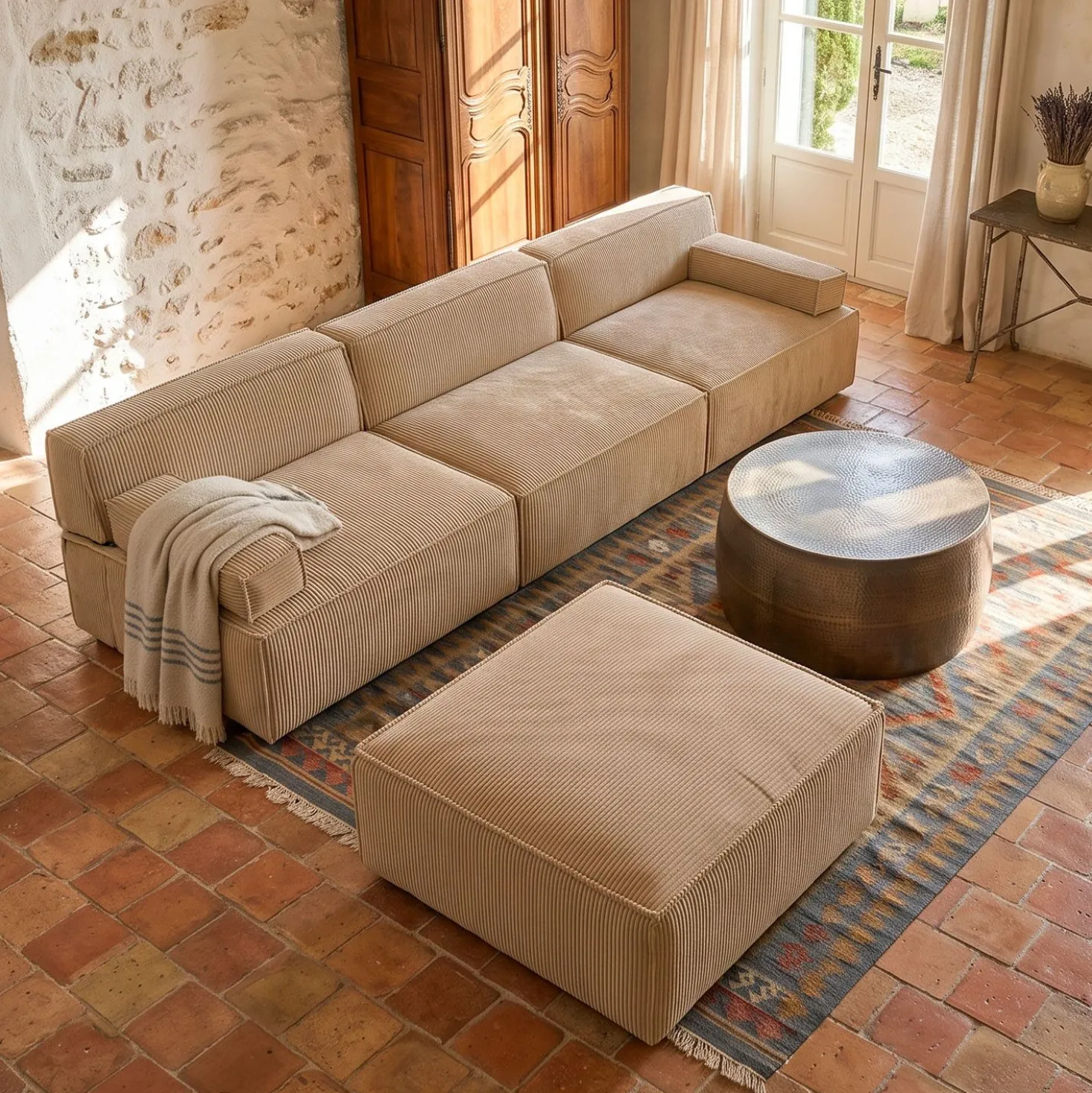 Canapé modulable Benoit Velours côtelé Beige