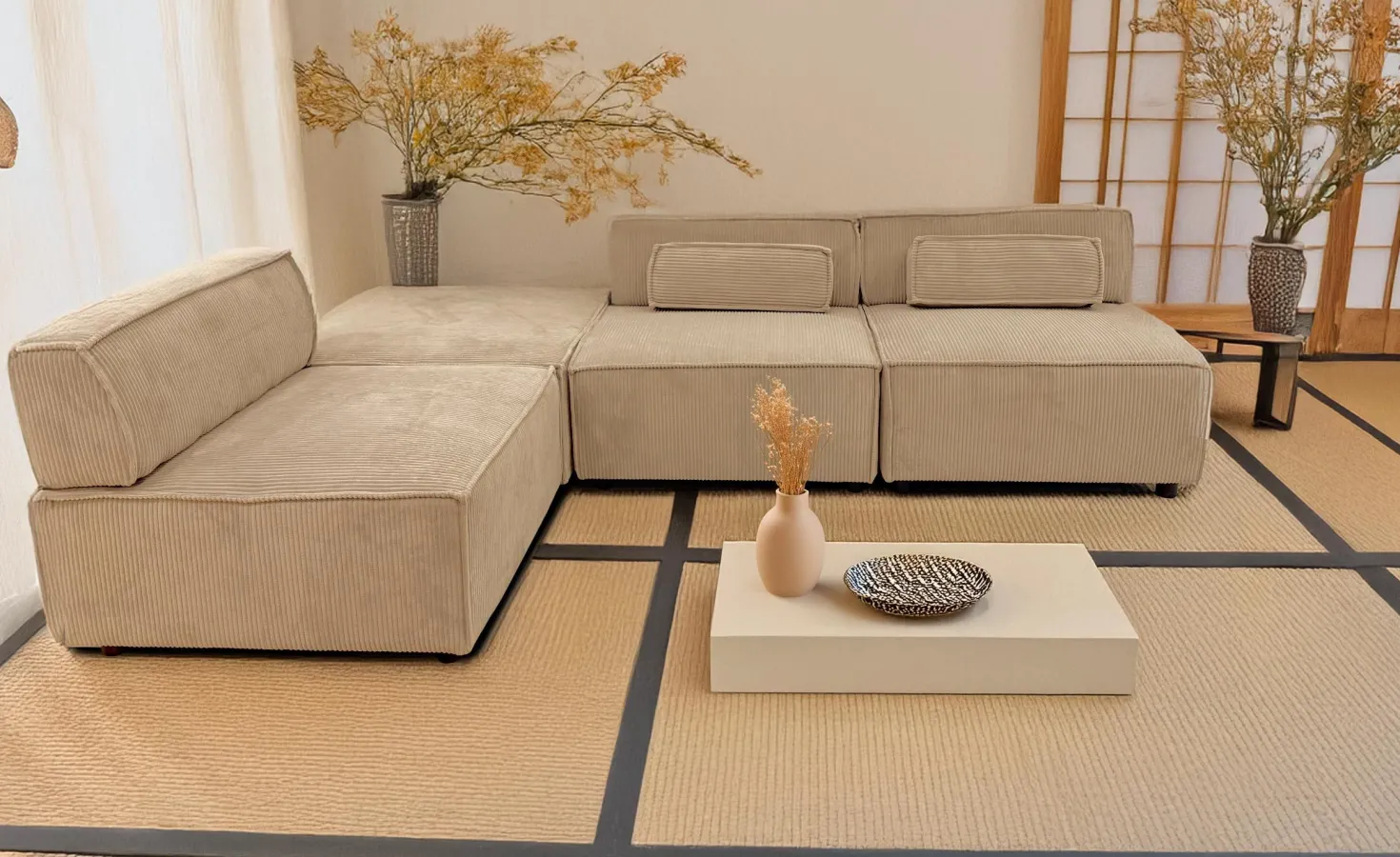 Canapé modulable Benoit Velours côtelé Beige