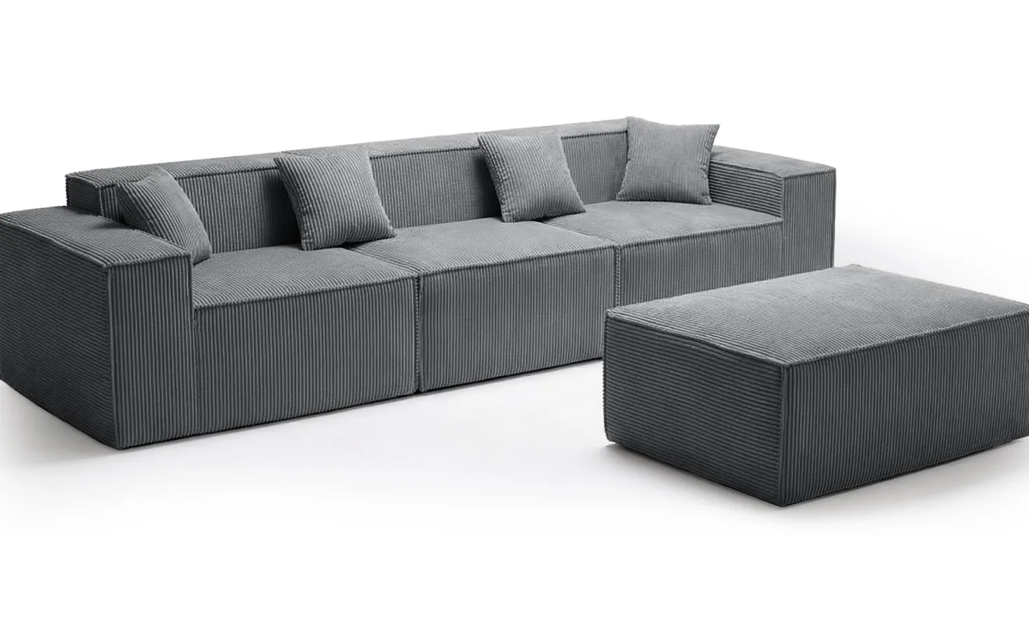 Canapé modulable en angle avec pouf Archiduc Velours côtelé Gris foncé